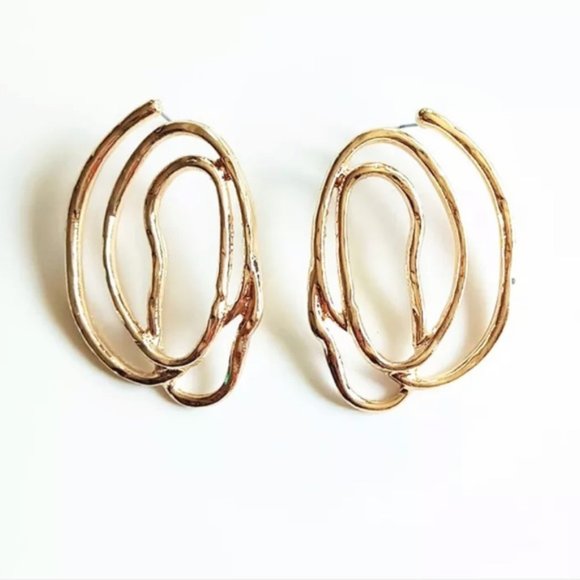 〽️“Maze” gold abstract wire earrings 〽️ - Picture 3 of 4